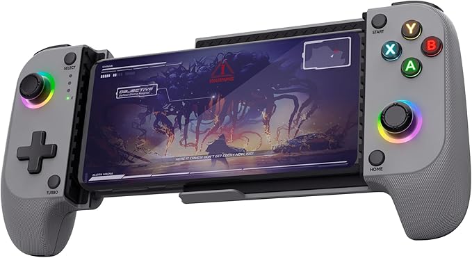 Trust GXT 735G Mylox Mando para Móvil Bluetooth, Iphone/Android / PS5 / Xbox, 12h de Juego, Doble Vibración, Iluminación LED RGB, Gamepad Inalambrico para Movil, Accesorios Gaming, Gris
