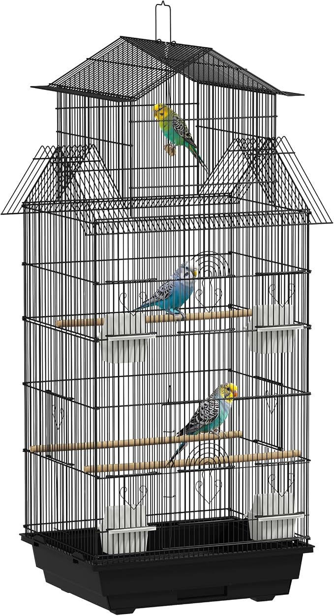PawHut Jaula para Pájaros de Acero Grande para Loros 50,5x41x104 cm Negro