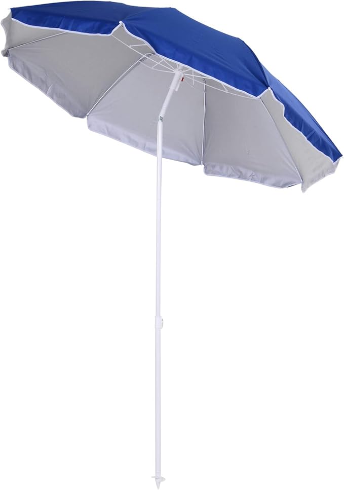 Outsunny Sombrilla de Playa Grande Ø160 cm Sombrilla de Terraza Exterior con Ángulo Ajustable Protección UV Impermeable y Bolsa de Transporte Azul