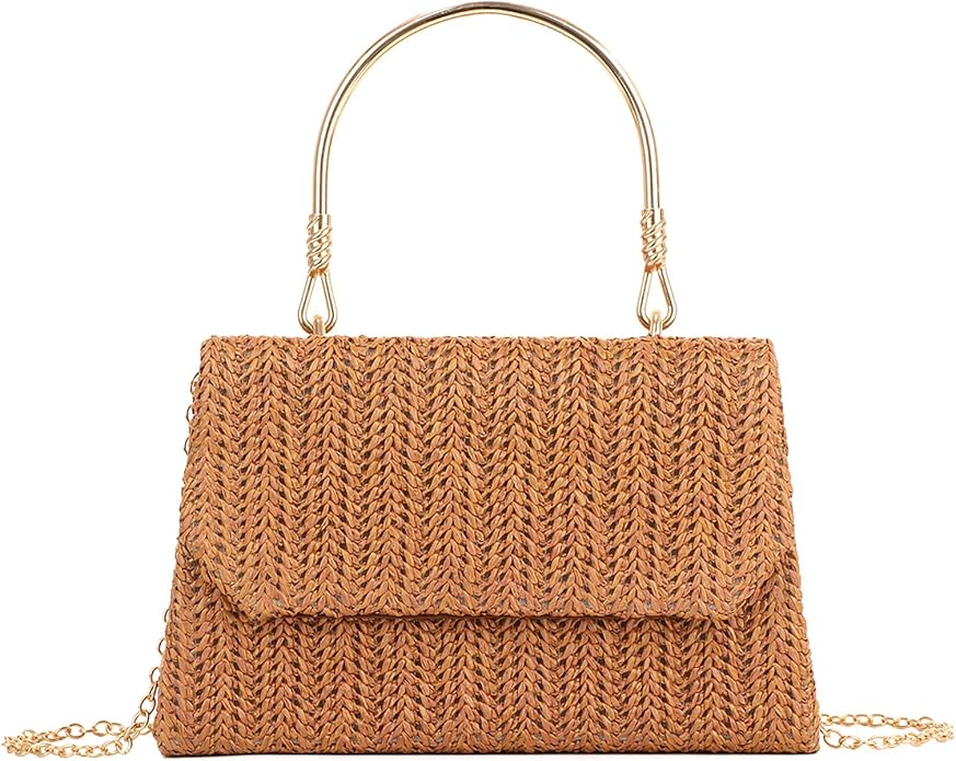 Bolso de Mano Tejido de Paja para Mujer Asa Superior Bolso boho Bolso de Hombro Tejido Bolso Bandolera Satchel para Vacaciones Casuales de Verano en la Playa Chic