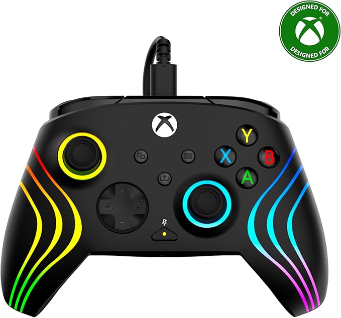 Turtle Beach Afterglow Wave Mando Negro con Cable RGB - con Licencia para Xbox Series XS, Xbox One y Windows - Botones programables, disparadores de Efecto Hall, Controles de Audio