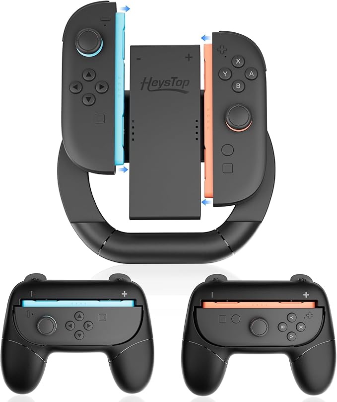 HEYSTOP Joy-Con Grip para Nintendo Switch 2, Set de Fundas 3 en 1 para Joy-Con, Accesorios para Mandos de Juego Perfectos para Juegos de Carreras Compatible con el Control de Nintendo Switch 2