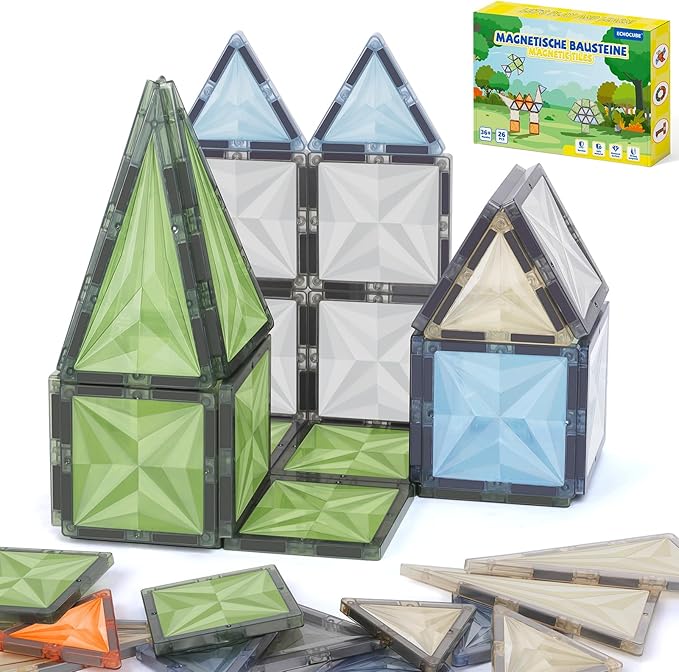 Bloques Magnéticos para Construir para Niños, Set de 26 Piezas de Bloques Magnéticos en Colores de la Naturaleza, Juguetes Educativos de Construcción para Niños a Partir de 36 Meses