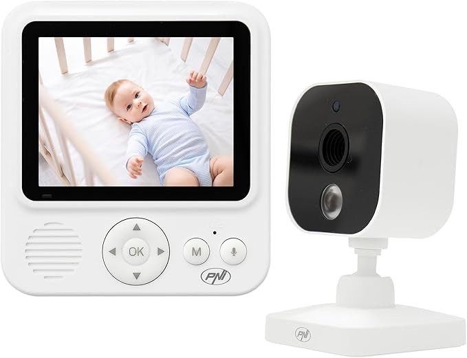 PNI Monitor de Video para bebé BM280 Pantalla de 2.8 Pulgadas inalámbrico 2.4 GHz, Sensor de Temperatura, VOX, visión Nocturna, función de Zoom, Canciones de Cuna