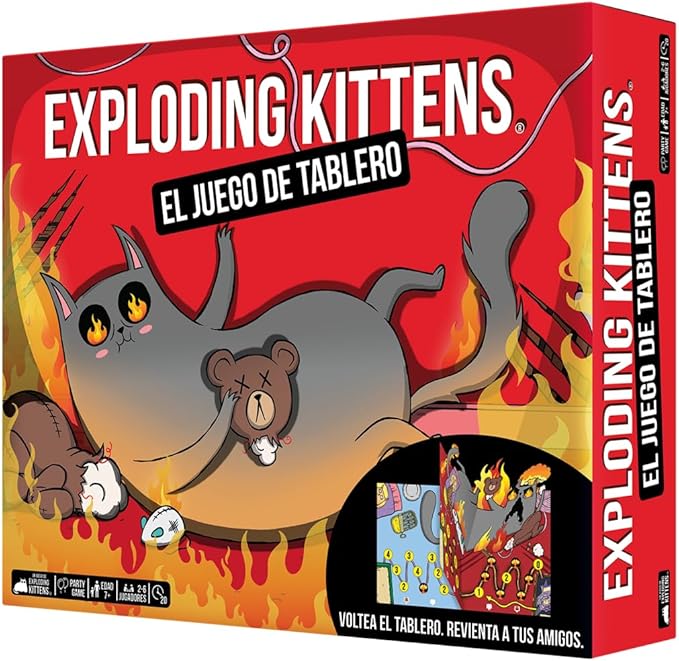 Asmodee Exploding Kittens: El Juego de Tablero, Divertida Carrera de Estrategia con Tablero 3D Interactivo y Sabotaje Gatuno, A Partir de 7 Años, De 2 a 6 Jugadores, 15-30 Minutos por Partida, Español