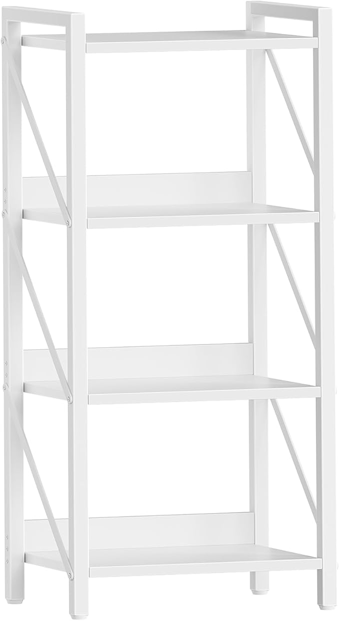 HOOBRO Librería de 4 Niveles, Biblioteca Esquinera de Estilo Moderno, Estantería de Exhibición, Marco de Metal para Sala de Estar, Dormitorio, Oficina, Cocina, Entrada, Blanco EWW40SJ01