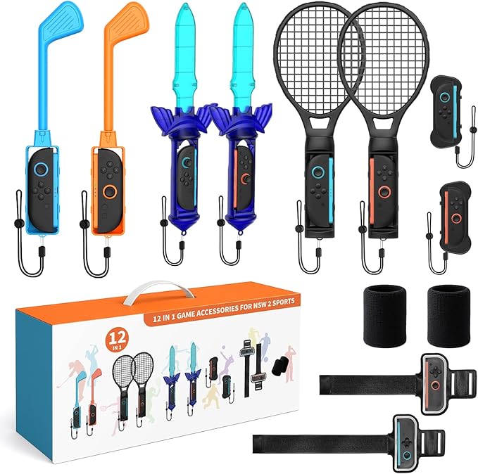 LONGYI Switch 2 Juego de Accesorios Deportivos para Switch 2 12 en 1 Paquete de Accesorios Deportivos para JoyCon, Fiesta Familiar Paquete de Accesorios de Juegos Deportivos