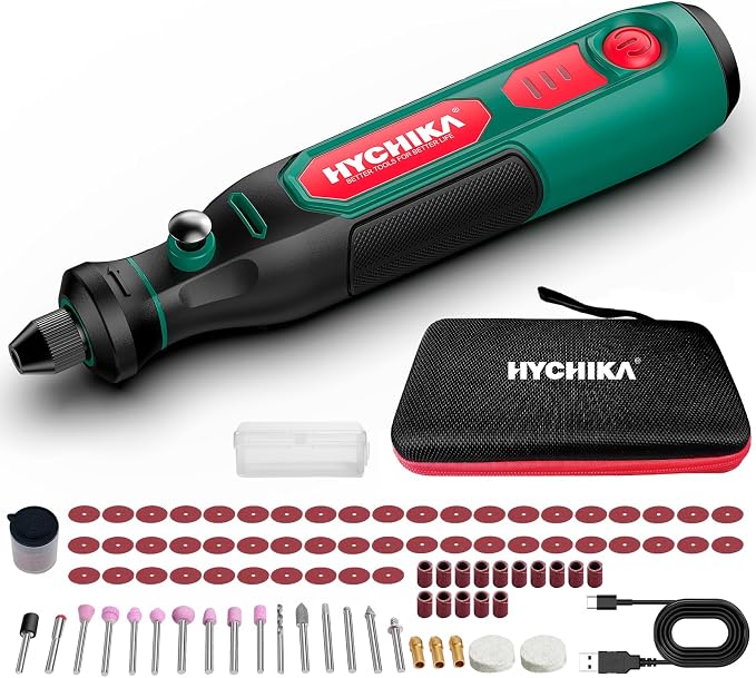 HYCHIKA 3,6V Mini Amoladora Eléctrica Bateria，Con 89 Accesorios para Taladrar, Lijar, Pulir, Grabar，Mini Taladro Eléctrica con Velocidad Ajustable y Carga Tipo-C，Herramienta Rotativa Ideal para DIY