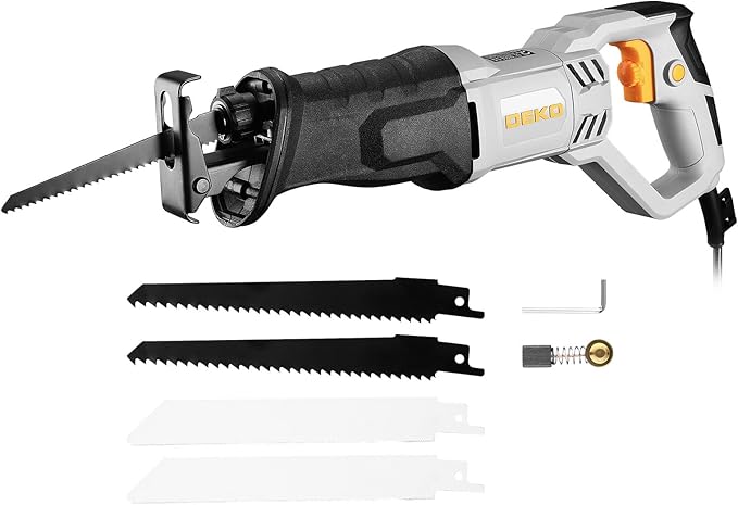 Sierra de Sable 710W: DEKOPRO Sierra Eléctrica para madera con 4 hojas, velocidad variable 2800 SPM, Cambio de Hoja sin Herramientas, Para Cortar Madera y metal