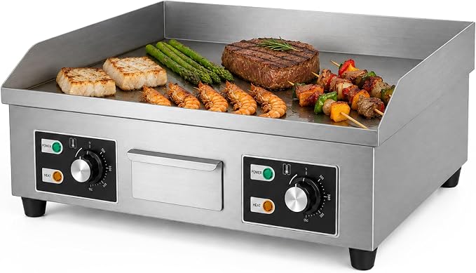 Plancha Eléctrica de Cocina.Plancha Profesional para Cocinar 66x44cm.Plancha Comercial Acero Inoxidable.Placa Industrial con Bandeja Recoge Grasa.Temperatura de 50-300 °C.3500W