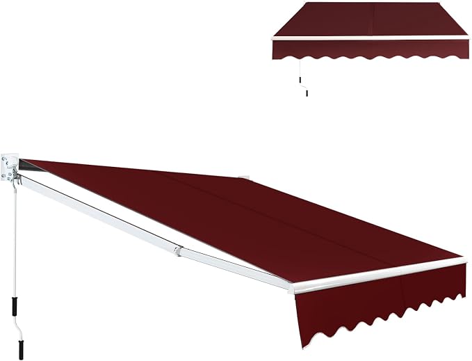 HOMASIS Toldo Manual Retráctil Plegable, Toldo Enrollable Exterior con Manivela de Metal, Protección UV, Impermeable, Ventana Puerta de Techo para Terraza, Jardín, Balcón (Burdeos, 245x200cm)