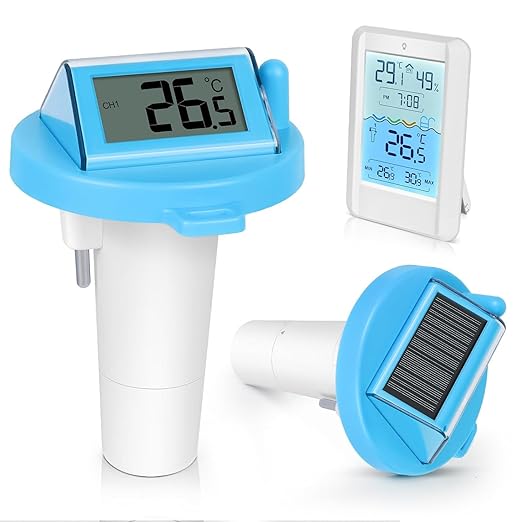 PATEMZON Termómetro Piscina Solar, Termómetro Piscina Connecté, Termometro Piscina Sin Fil Flottante con Récepteur Radio LCD, Accessoire Piscine pour Aquarium, Étang à Poissons