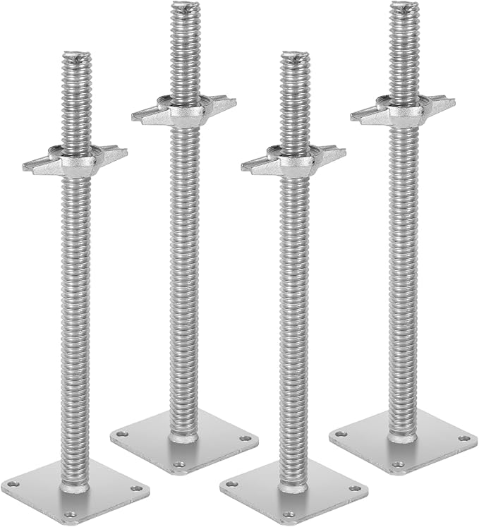 BAOSHISHAN Eje para andamio 460 x 30 mm, Base de 12 x 12 cm, 4 Piezas/Juego, Placa Base roscada Ajustable para andamio