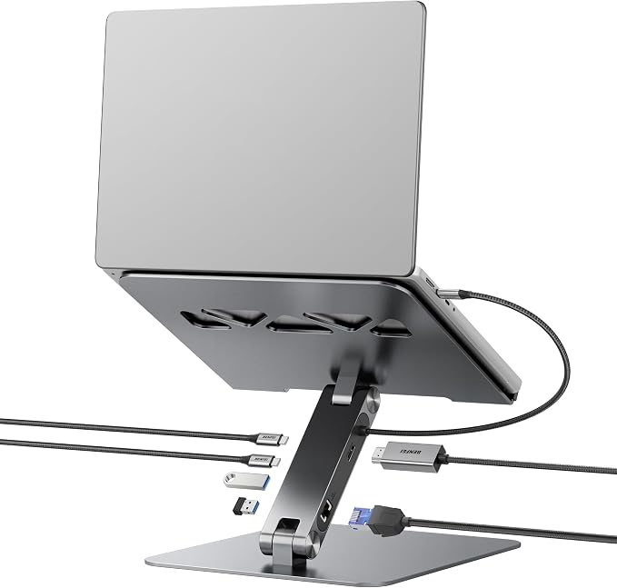 BENFEI Soporte para Portátil con Docking Station USB C 6 en 1, HDMI 4K@60Hz, Ethernet Gigabit, Carga Rápida 100W, 10Gbps 1*USB C 3.2 y 2*USB A 3.2 Compatible con MacBook Pro/Air, iPad Pro