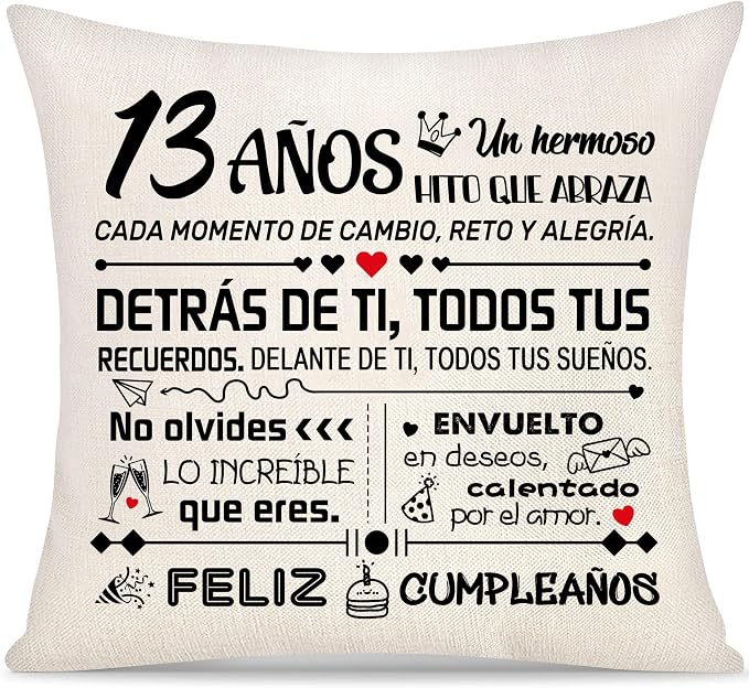 13 Años Cumpleaños Funda de Cojín Regalos para Niñas y Niños