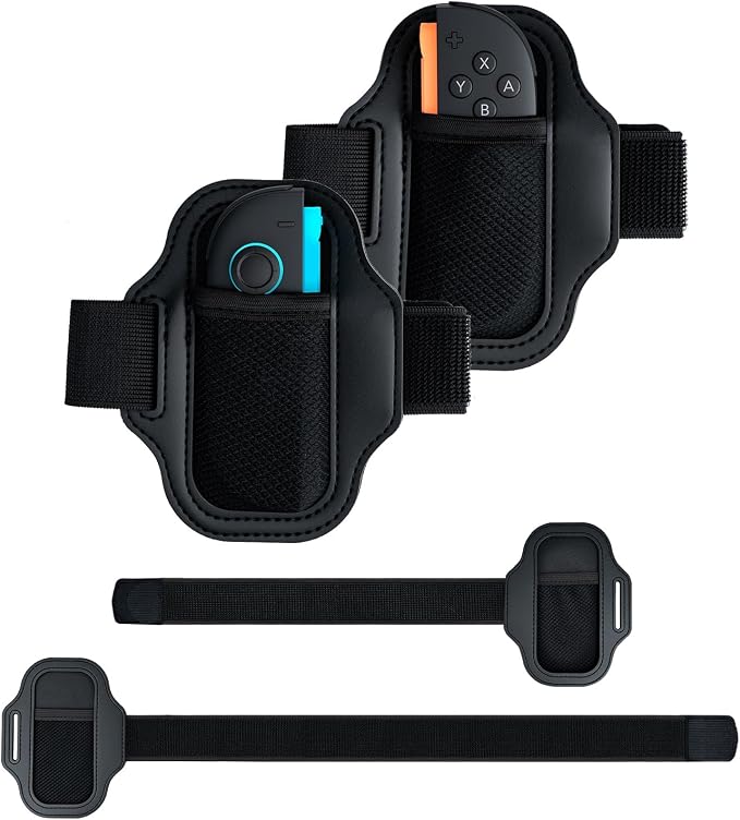 Mcbazel Correa la Pierna Joycon para Nintendo Switch/Switch 2, Banda Elástica Ajustable para la Pierna con Soporte de PVC y Malla Transpirable, 40 cm y 60 cm - Negra