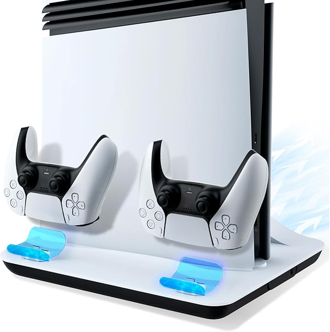 Soporte para PS5 Pro/Slim, luces LED, estación de refrigeración con carga dual