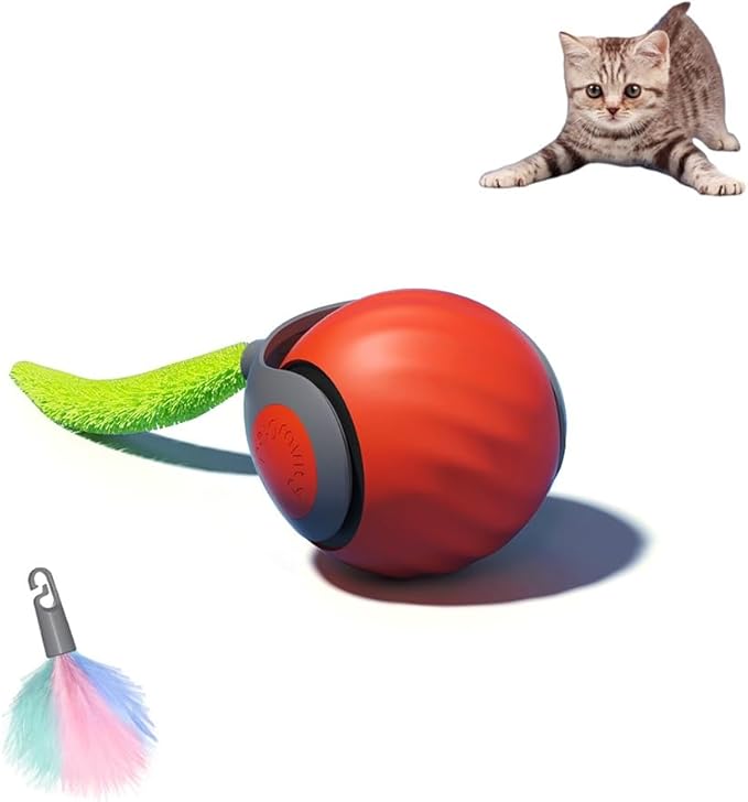 Nuevo Pelota interactiva para Gatos,Juguete Interactivo Gato y Perro con Reemplazable,Inteligente Que Gira 360° Bola interactiva para Gatos,Juguetes para Gato y Perros,Speedy Tail，Naranja-1pc
