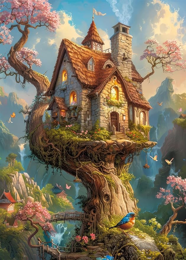 Puzles para adultos, 1000 piezas, puzzle de casa de cuento de hadas con letra de póster en la parte posterior, piezas únicas, encajan bien, sin polvo, 69,8 x 49,8 cm