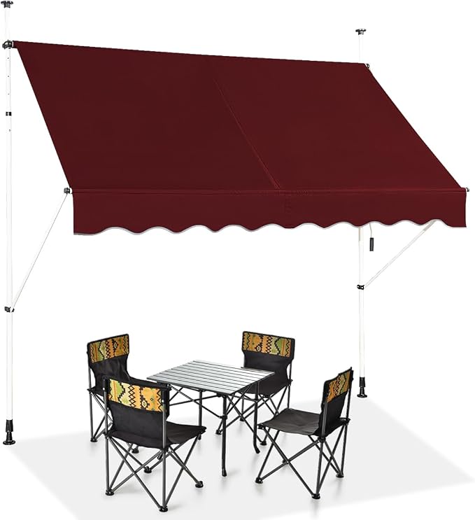 HOMASIS Toldos Exterior Terraza, Toldo de Sujeción con Manivela y Resistente a la Intemperie, con toldo Vela, Toldos Exterior Terraza Enrollable para Balcón y Patio (Burdeos, 250 cm)
