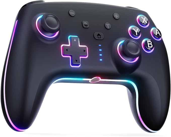 RivalPlay Mando para Switch, Mandos Inalámbrico para Switch 2 con Luz RGB, Función Macro, Vibración Ajustable, Turbo de 3 Velocidades, Negro