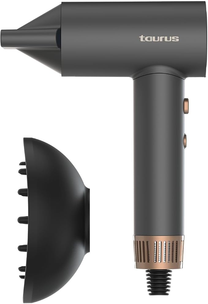 Taurus Secador de Pelo Profesional Ionico Uso Diario Pelo Liso Rizado para Secado Ultrapido con 2 Velocidades 5 Temperaturas para Viajes Tecnologia Antiescrespamiento con Difusor