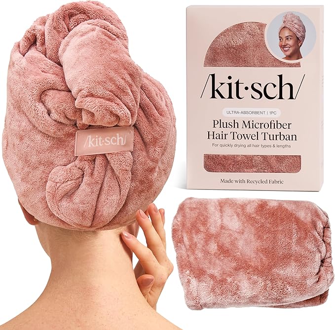 Kitsch Toalla de pelo de microfibra de lujo para mujer – Toalla de baño de microfibra ultra absorbente para cabello húmedo, rizado, largo o corto – Envoltura antiencrespamiento para el cabello, gran