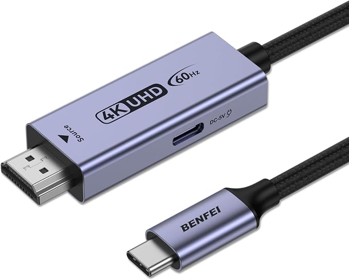 BENFEI Cable HDMI a USB C 1.8 Metro 4K@60Hz, Adaptador unidireccional HDMI (Fuente) a USB-C (Pantalla) para MacBook, Steam Deck, PS5/4, Nintendo Switch, AR/XR, monitores portátiles