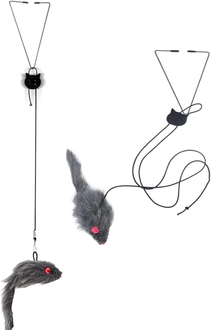 Juguetes Interactivos para Gatos, 2 piezas con Ratón Elástico y Bailarín para Colgar en Puertas o Techos.Juguetes de Autocontrol para Aliviar el Aburrimiento, Accesorios para Entretenimiento Felino.