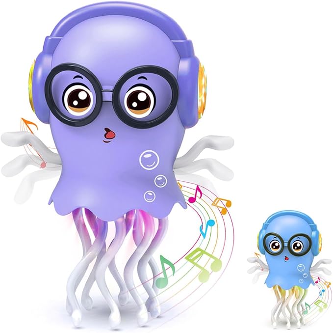 Juguete de medusa que gatea bailando con música y luz, juguete interactivo para el tiempo del vientre del bebé, juguete sensorial para gatear para niños pequeños de 3 a 8 años, regalos de