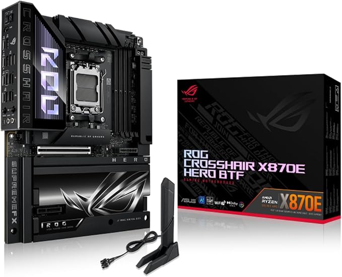 ASUS ROG Crosshair X870E Hero BTF - Placa Base ATX, preparada para PC con IA Avanzada, VRM de 18+2+2 Fases, DDR5, PCIe 5.0, M.2, Wi-Fi 7, USB4, AI Overclocking, Core Flex, PCIe Slot Q-Release Slim