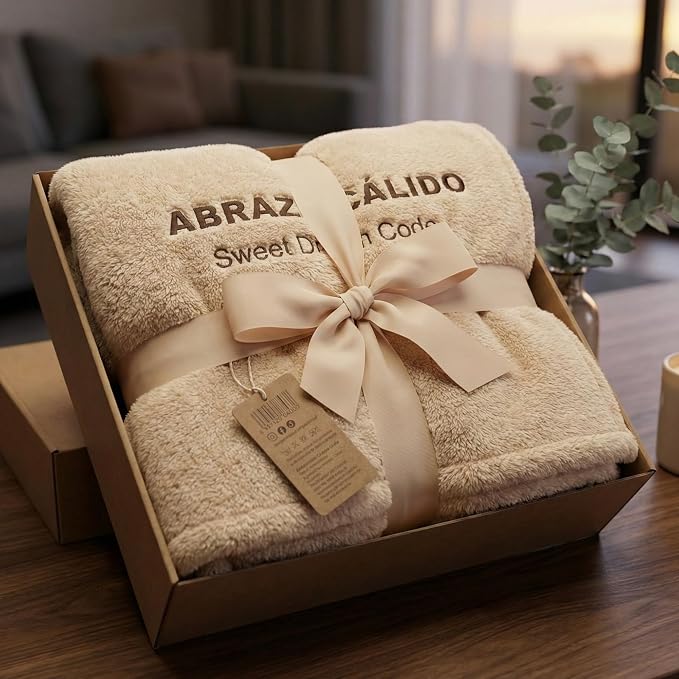Manta Sofá Grande Invierno (160x200cm) - Manta Pelo Borreguito Sherpa Suave y Packaging de Lujo Caja Regalo con Lazo cumpleaños, Decoración Hogar, Beige Arena
