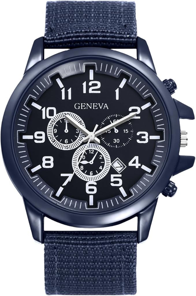 OIDEA Reloj Táctico Analógico Hombre: Reloj De Cuarzo De Escala con Números Arábigos Esfera Decorativa con Tres Ojos De Manecillas Luminosas Correa De Nailon - para Regalo