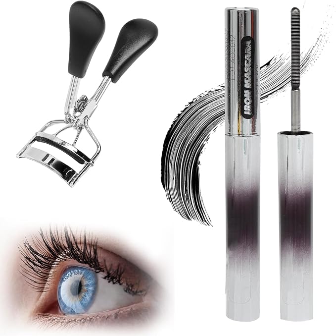 Negro Mascara de Pestañas Waterproof Metal Mascara Facial Máscara de pestañas Volumen 3D Sin Grumos, Rizo Natural Equipado con Rizador de Pestañas con Mango de pico de pato