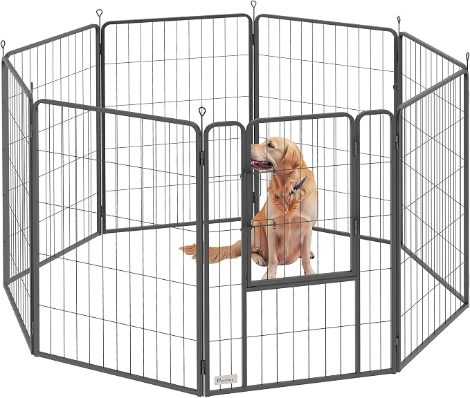 PawHut Parque para Perros 8 Paneles 100 cm Altura Acero Plegable Negro