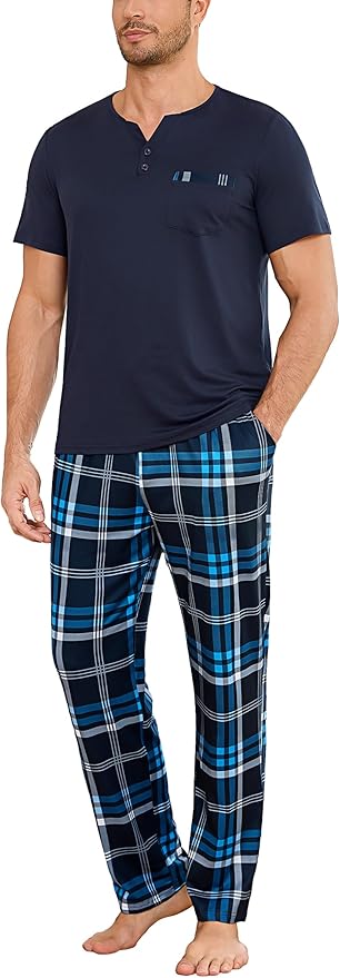 Bresdk Pijama Hombre Algodón Invierno Verano Ropa de Dormir Suave y Cómodo