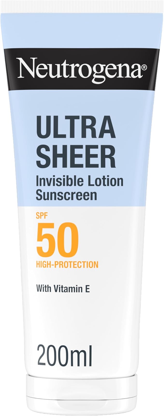 Neutrogena Ultra Sheer Solar Loción Invisible Hidratante SPF50 (200ml), crema hidratante con protección solar alta, crema de sol resistente al agua, protector Neutrogena corporal SPF50 ligero