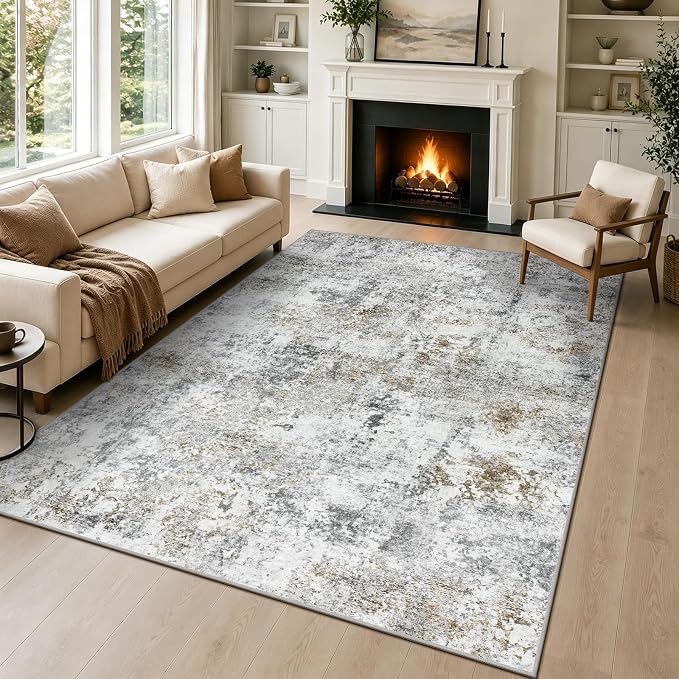 Capslpad Alfombra abstracta marrón de 120 x 180 cm, moderna, de pelo corto, suave, de lana sintética, lavable, para interiores, antideslizante, minimalista, para sala de estar, dormitorio, oficina