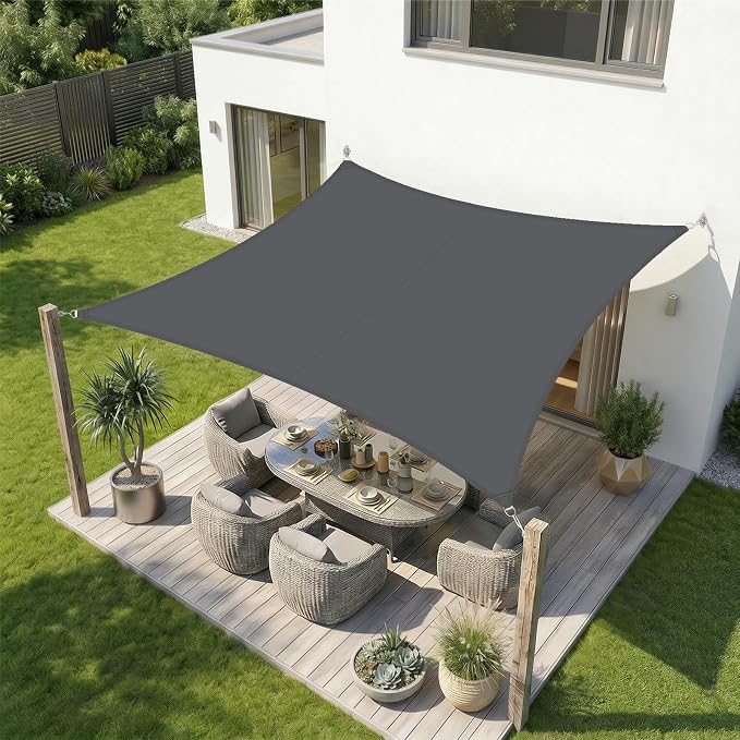 Sekey Toldo Vela Impermeable 3x5m Rectangular, PES 160g/m², Resistente a la Intemperie y a Desgarros, Sellado de Costuras (Impermeable Fiable) y UV 95%, para Balcón Terraza Jardín, Antracita