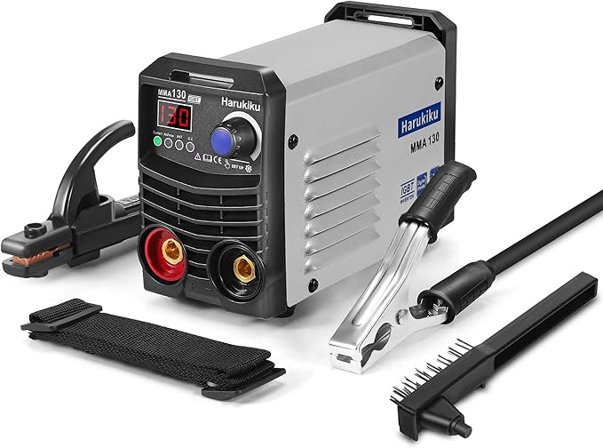 MMA130 Mini Soldador Inverter 130A Digital, Maquina de Soldar a Electrodo Portátil y Compacta con Función Anti-Stick, Cables 3+2m, 21,5 x 14 x 8,5 cm, para Aficionados y DIY