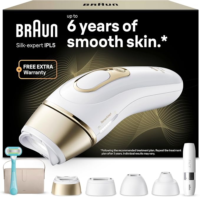 Braun Luz Pulsada Silk·expert Pro 5, PL5442, Blanco/Oro