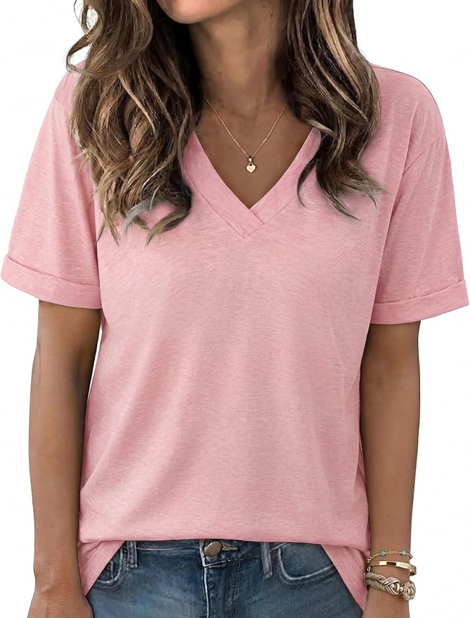 Aottori Camiseta Mujer Manga Corta para Verano Cuello V Elástica y Flexible