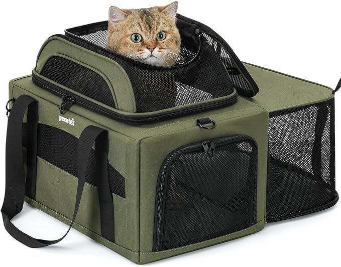 Pecute Transportin Gato Grande y Perro Avion Doble Expandible - Verde