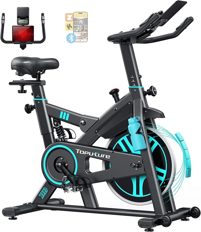 2026 Mejorar Toputure Bicicleta Estática Silenciosa para Casa con APP y Amortiguación, Bici Estática con Pulsómetro, botellero, Soporte para Tableta, Bicicleta para Entrenamiento en Casa, Máx 160KG