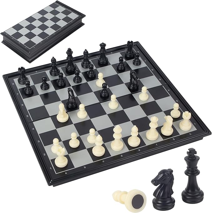 Ajedrez Magnetico Plegable y Magnético, Ajedrez Magnetico de Viaje para Adultos y Ajedrez para Niños, Magnetic Chess Game Mini, Magnetic Chess Set Portátil Negro y Blanco 27 x 27 cm Tablero