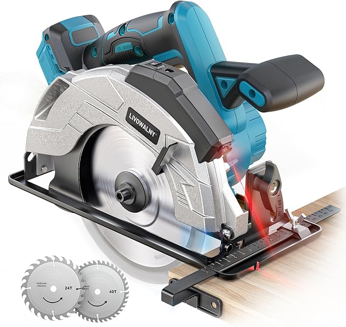 LIVOWALNY Sierra Circular Compatible con Ma-kita 18V Baterías, Sierra Circular de Mano 66mm con Hoja Sierra Ø165 x Ø20mm, ángulo Inclinación Ajustables sin Herramientas (Solo Herramienta)-Azul