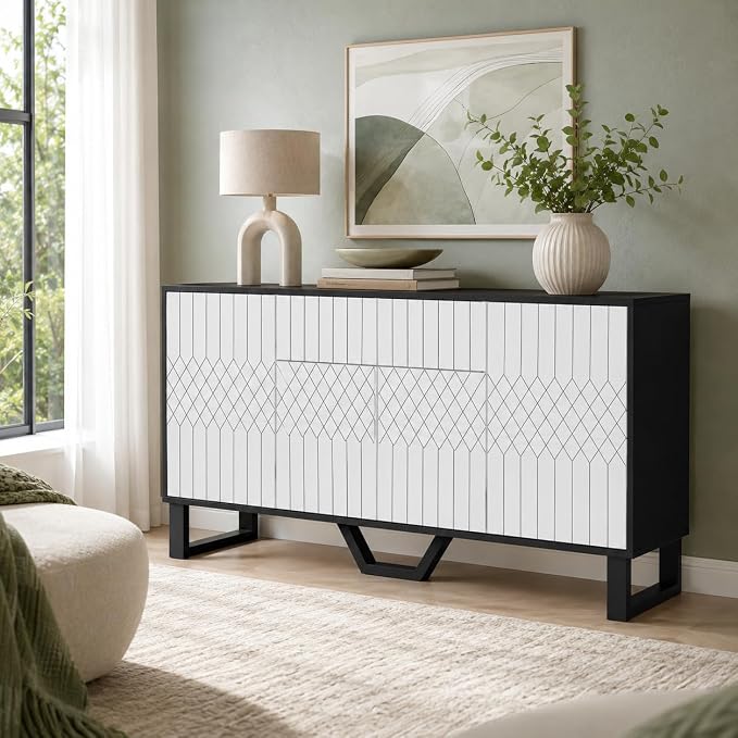 Aparador Negro 160x40 cm con Puertas, Mueble Moderno salón