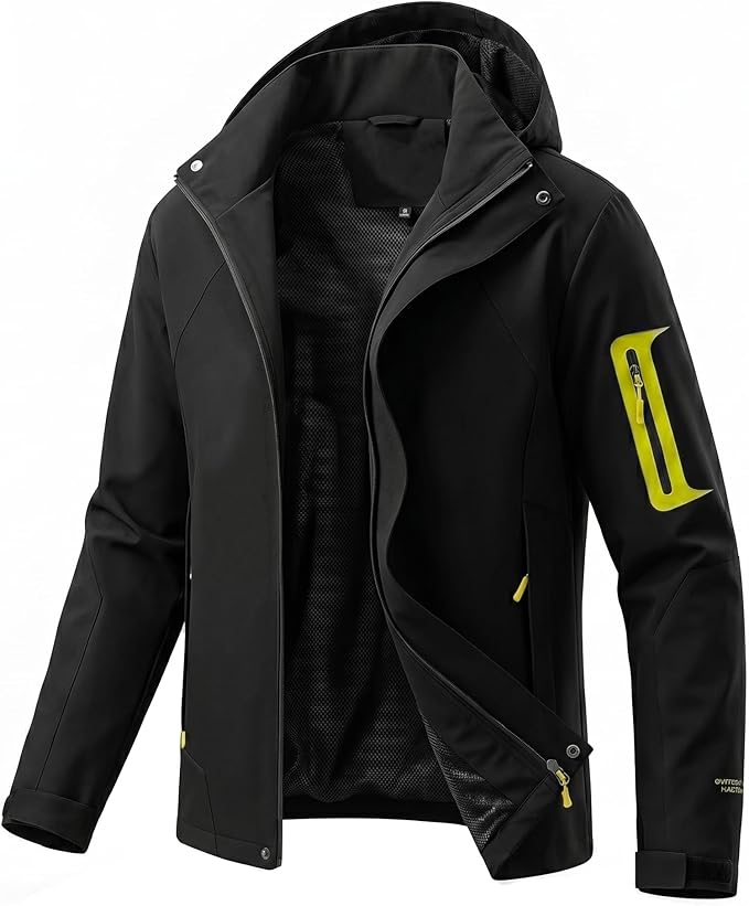 Chaqueta cortavientos ligera impermeable para hombre, con capucha desmontable para senderismo, ciclismo y ocio, transpirable, Softshell Colorblock