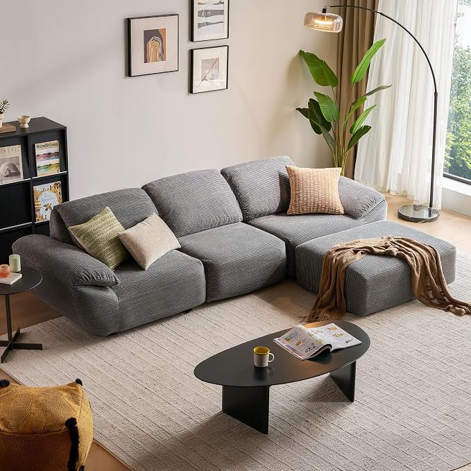 LINSY Home Sofá Cama esquinero con función de sueño, 290 cm, Modular, en Forma de L, Incluye otomana, salón, Noches de televisión o para Pasar la Noche de Invitados (Gris)