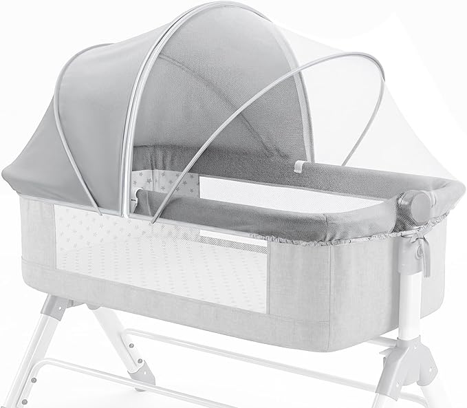 Universal Mosquitera Cuna Bebe, Red Antimosquitos Bebe para Cuna Colecho, Mosquitera Cuna Ajustable y Cubierta Oscurecedora, Dosel de Malla Transpirable con Cremallera de Doble Sentido, Blanco